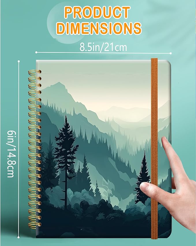 Ruled Spiral Writing Notebook,A5 Hardcover Lined College Journal for Women Lady Girl,Strong Twin-Wire Binding with Premium Paper,8.4" X 6",Perfect for School,Office,Home Gifts(green mountain forest)