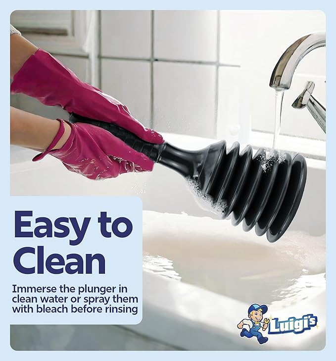Luigi's Sink Plunger Kitchen - Sink Plunger Bathroom - Drain Bathtub or Shower - Small and Powerful Clog Remover - Commercial Style "Plumbers Plungers" with Large Bellows - Black - Small
