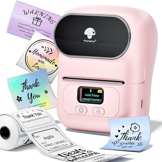 Phomemo Thermal Label Maker - M110 Barcode Label Printer Portable Bluetooth Labeler Maker Machine for for Small Business, Address, Logo, Clothing, Mailing, with 40x30mm Label, Pink