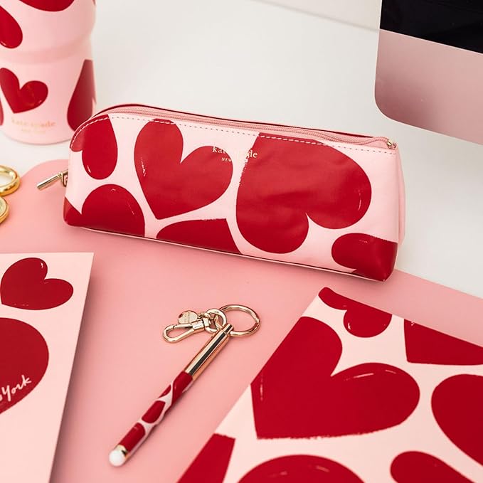 kate spade new york Pen and Pencil Case with Office Supplies, Zip Pouch Includes 2 Pencils, Sharpener, Eraser, and Ruler, Sweet Hearts