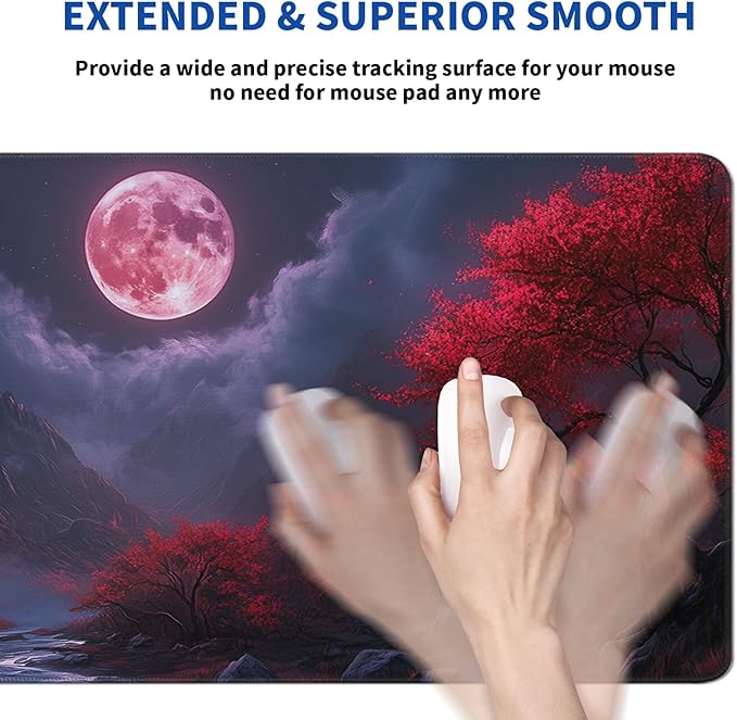 Darkness Red Moon Mouse Pad Abstract Red Mouse Pad 31.5x11.8 Inch Texture Non-Slip Rubber Base Large Mousepad Stitched Edges Keyboard Mouse Mat Desk Pad for Office and Home (Darkness 2)