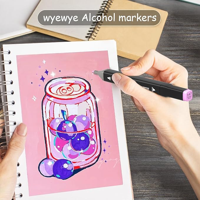 wyewye Alcohol Markers, 168 Colors Dual Tip Permanent Art Marker Set for Kids, Coloring Painting Supplies Sketch Drawing Pens for Adults, Holiday Present for Boys Girls Students (Black)