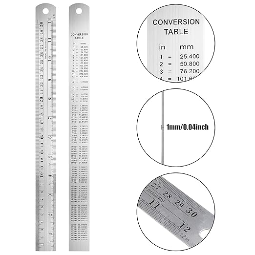 TOODOO 8 Pcs Pocket Ruler 6 Inch and 12 Inch Metal Rulers with Inch and Metric Graduation Stainless Steel Precision Measuring Tool for Engineering, School, Office