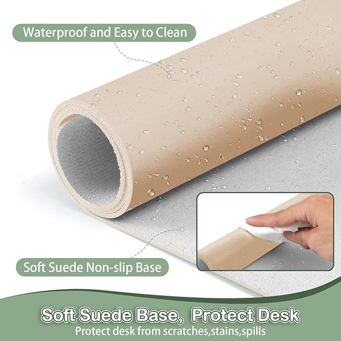 Boutilon Leather Desk Pad Protector,Non-Slip Mouse Pad,Laptop Desk Pad,Office Mouse Mat,Waterproof Leather Desk Blotter,Desk Writing Pad for Office and Home (M-Golden,30"x14")