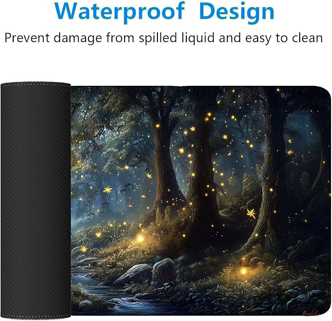 Dream Firefly Forest Landscape Desk Mat Gaming Mouse Pad with Stitched Edge Non-Slip Base - Extended 31.5"x11.8" Office Computer Keyboard Laptop Home Big Mouse Pad