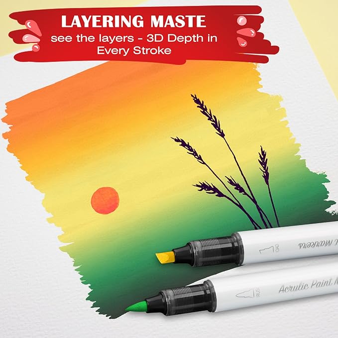 SFAIH Halloween Gifts Acrylic Paint Markers, 48 Colors Dual Tips Acrylic Brush Markers With Chisel Tip, Automatic Ink Control, Ultra-High Coverage, No Bleed Ink, Art Supplies for Rock, Canvas, Fabric