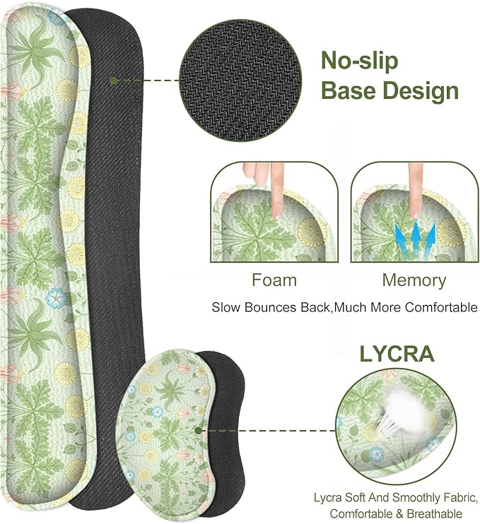 Large Mouse Pad and Keyboard Wrist Rest, Extended Mouse Pad with Wrist Support, Non-Slip Desk Mat, Desk Blotter Protector Pad for Home Office, Green Flowers Plants