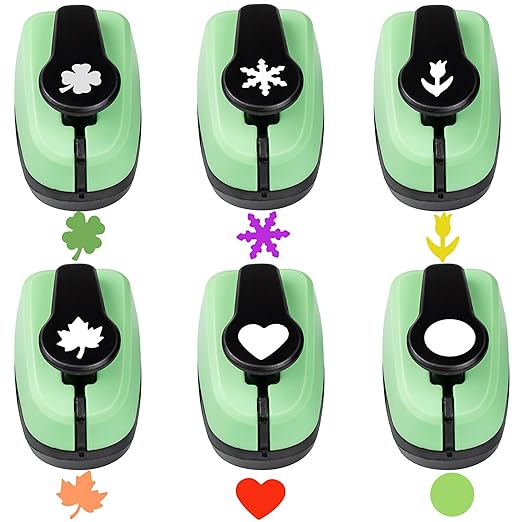 Paper Punches for Crafting, 6 Set Different Paper Punch Shapes, 0.5 Inch Heart and Circle Hole Puncher, Craft Hole Punch for DIY Handmade, Crafting Scrapbook Tools Cards Arts Fun Projects