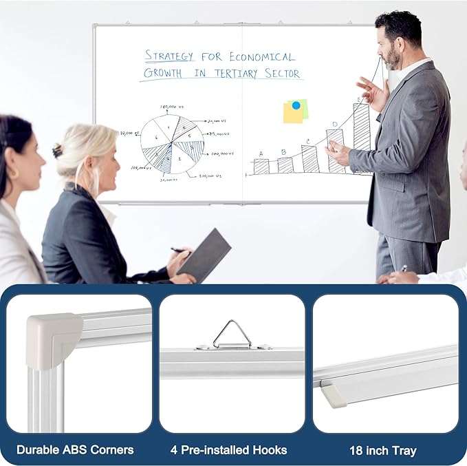 WALGLASS Large White Board Dry Erase Board, 60" x 36" Double-Sided Foldable Dry Erase Board for Wall, Magnetic Whiteboard for Office, Home, School, Kitchen