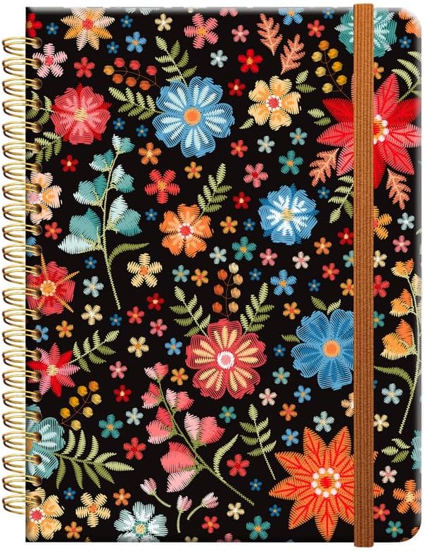 Ruled Spiral Writing Notebook,A5 Hardcover Lined College Journal for Women Lady Girl,Strong Twin-Wire Binding with Premium Paper,8.4" X 6",Perfect for School,Office,Home Gifts(Bright Flower Leaf)