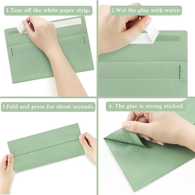 200 Pack #10 Business Envelopes, Sage Green Standard Envelopes Self Seal, Letter Size Mailing Envelopes for Checks Letters Invoices Statements Birthday Graduation Wedding, 4 1/8 x 9 1/2 Inch