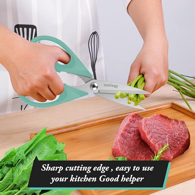 Kitchen Shears, iBayam Kitchen Scissors Heavy Duty Meat Scissors Poultry Shears, Dishwasher Safe Food Cooking Scissor All Purpose Stainless Steel Utility Scissor, 2-Pack (Aqua Sky)