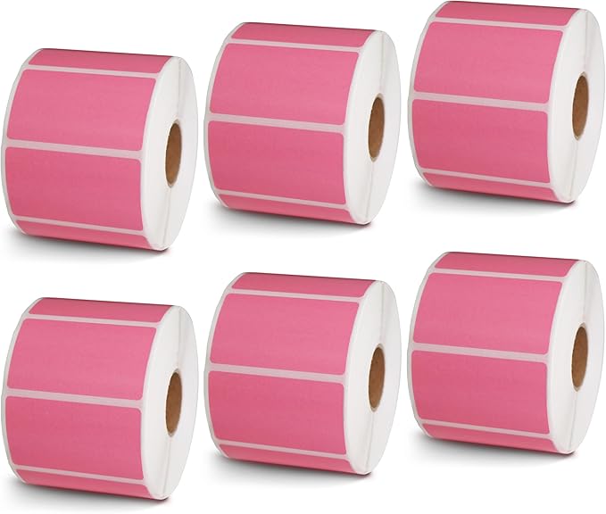 BETCKEY - 2.25" x 1.25" UPC Barcode & Multipurpose Labels Compatible with Zebra & Rollo Label Printer,Premium Adhesive & Perforated[Pink, 6 Rolls, 6000 Labels]