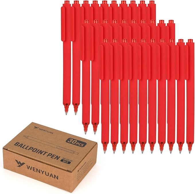 WY WENYUAN Pens Bulk, 30-Pack Red Ballpoint Pens (1.0mm Medium Point) - Smooth Writing No-Smear Click-Type Bulk Pens for School,Corporate,Journals