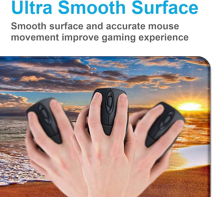 Large Extended Gaming Mouse Pad with Stitched Edges, Non-Slip Waterproof Rubber Base Mouse Pad for Office, Computer, Keyboard, Laptop and Home Desk Pad 35.4 x 15.7 x 0.12 Inch (Beach at Sunset)