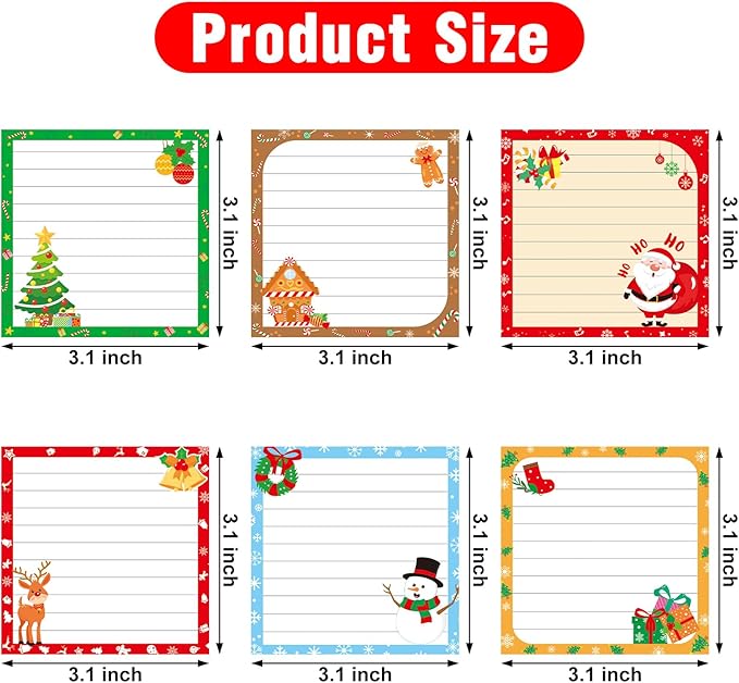 30 Pack Christmas Sticky Notes - 600 Sheets Holiday Memo Notes for Message Reminder Gifts School Office Students Teachers Presents