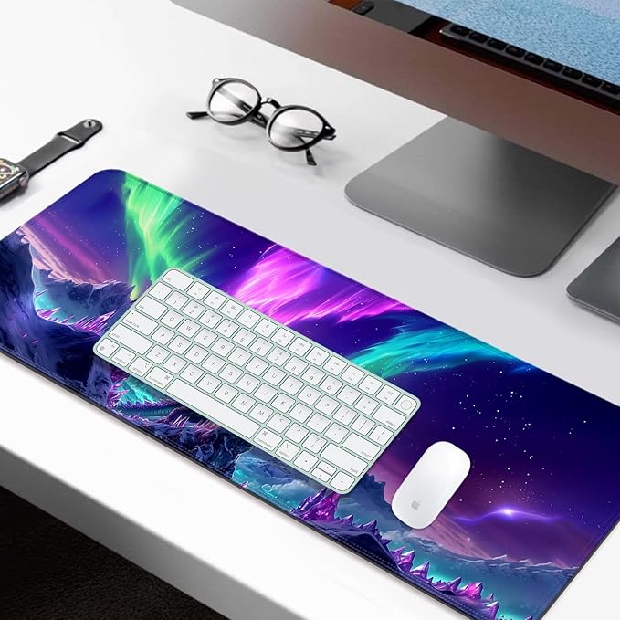 Fantasy Aurora Scenery and Dragon Gaming Desk Mat, Computer Keyboard Large Extended Long Mouse Pad for Office and Home, XL (W06)