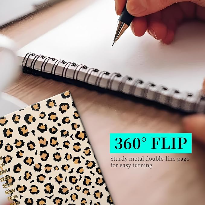 Spiral Notebook Journal for Women Men, A5 Hardcover Journal, 120 Pages Thick Paper, College Ruled Writing Notebook for School, Work & Office 8.3'' × 5.9''(Leopard Skin)
