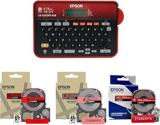 LABELWORKS Epson LW-K200PX Red Printer & Tapes Bundle - Label Maker and Red Label Tapes
