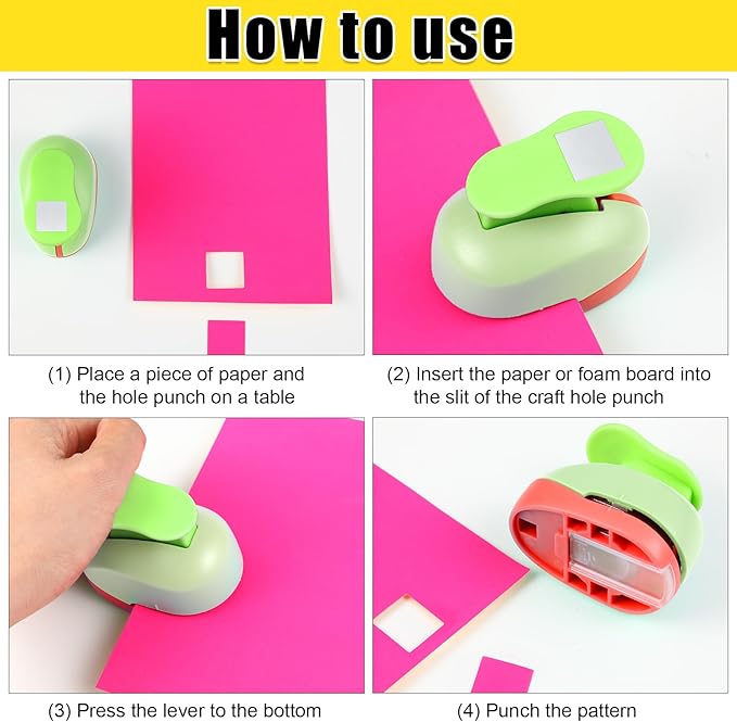 Chengu 3 Pack Craft Hole Punch 2,1 and 5/8 Inch Punch Paper Punchers with 10 Pcs Sticker, Cutter for Card Making Scrapbook DIY Albums Photos Office Supplies(Square)