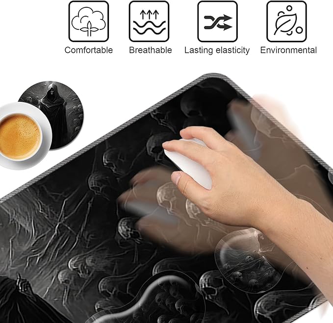 Keyboard Mouse Pad Set,Large Mouse Pad+Keyboard Wrist Rest+Wrist Support+Coaster,31.5x11.8in Extended Desk Mat for Computer Laptop Office Home-Spectre