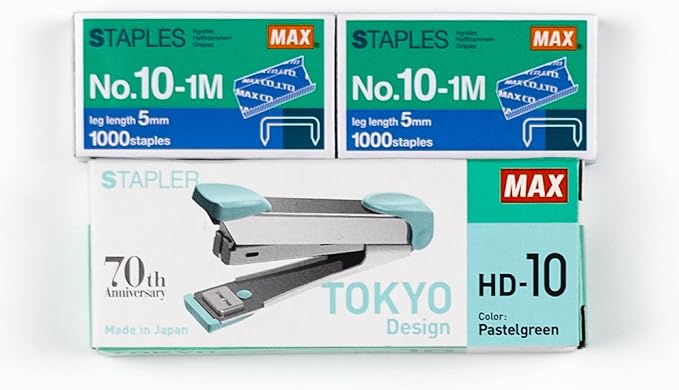 Max HD-10 Stapler Set with 2 Boxes (2000) Staples. Staple Up to 15 Sheets of Normal Paper.