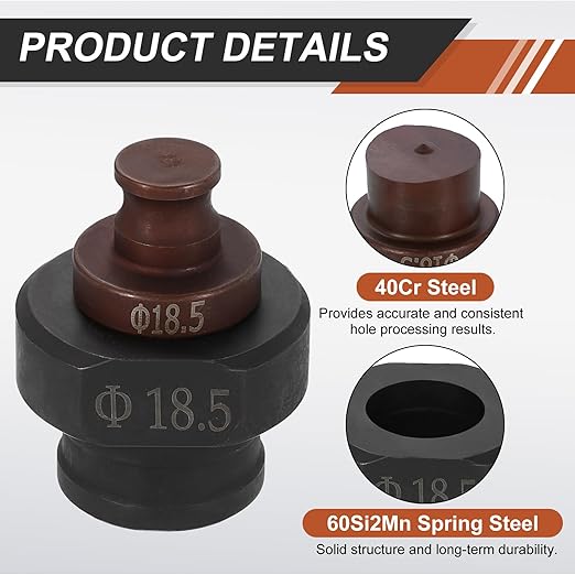 HARFINGTON Hydraulic Hole Punch Die 18.5mm Round Hole 40Cr Steel Electric Punching Kit for MHP-20 JP-20 Electric Punching Machine, Burgundy & Black