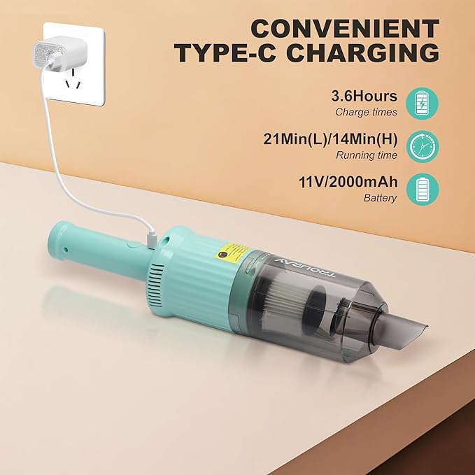 TROURAY 6-in-1 Rechargeable Household Stick Vacuum Cleaner, Convertible to Handheld, for All Kinds of Cleaning in Your Home on Hard Floors, Upholstery, Sofas, Cars (Green)