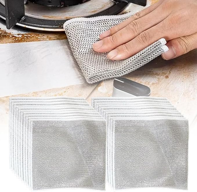Multipurpose Wire Dishwashing Rags for Wet and Dry, 2025 Upgrade Non Scratch Metal Wire Dishcloth, Reusable Premium Metal Scrubbing Pads Sponge Clean for Home Kitchen Stove Tops (20Pcs)