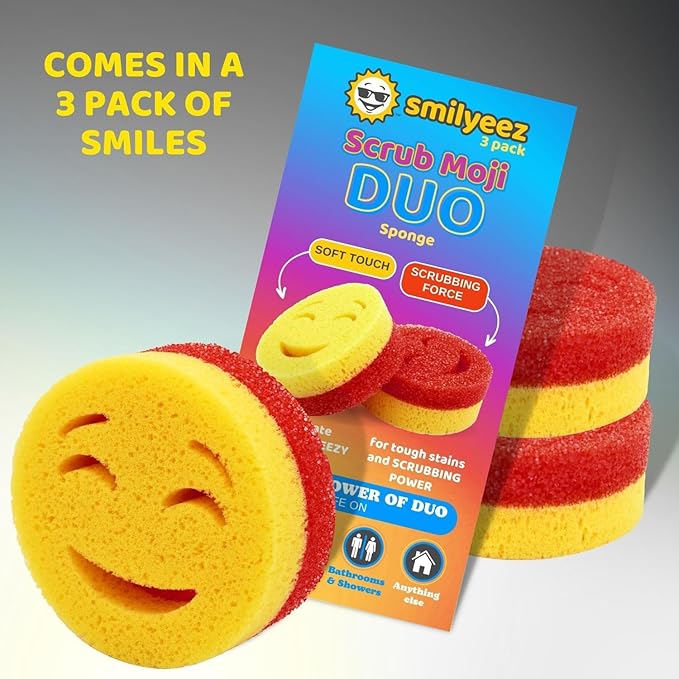 The Original Smiling Handle for Scrub Daddy (Reg. TM) Sponge and Scrub Moji Sponge - (Black Handle) & 3 Scrub Moji DUO's