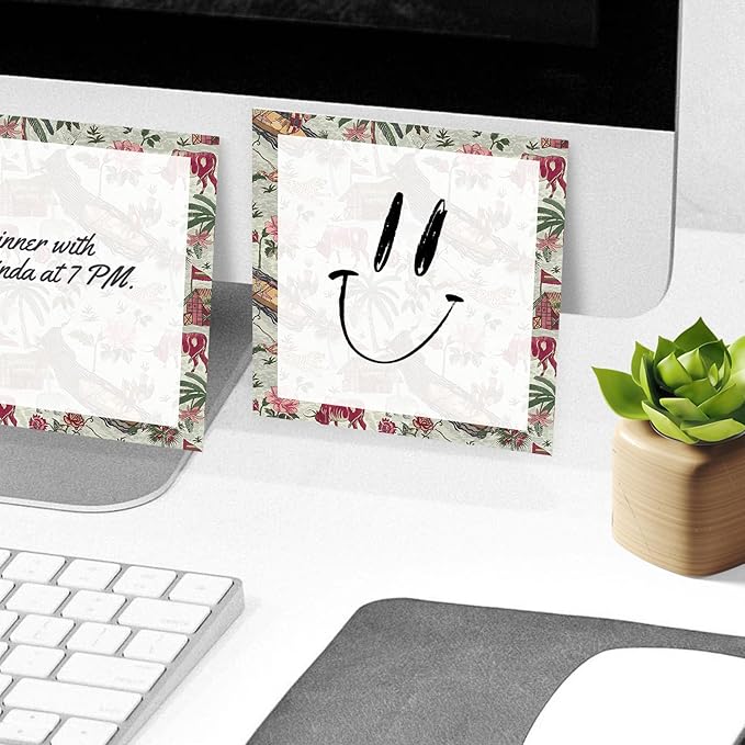 Sticky Notes, 2 Pads, 3x3 inches, Cute Colorful Fun Self-Stick Note Pads, Easy Post, Strong Adhesive Notepad Vintage Chinese Print