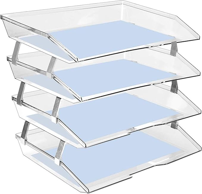 Acrimet Facility 4 Tier Letter Tray, Side Load, Letter Size/A4, Desktop File Organizer, Plastic (Clear Crystal)