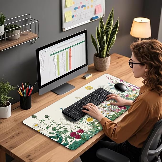 Wildflower Garden Large Gaming Mouse Pad 31.5"x15.7"｜ XXL Desk Mat, Non-Slip Rubber Base & Stitched Edges - Extended Waterproof Mousepad for PC/Laptop/Office/Home Decor