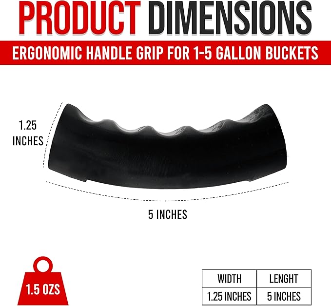 USA-Made Bucket Grip for 5 Gallon Buckets, Ergonomic, Durable Handle Grip for Heavy-Duty Buckets | Easy to Install, Comfortable for Gardening, Construction, DIY | Fits 5 Gal Handle