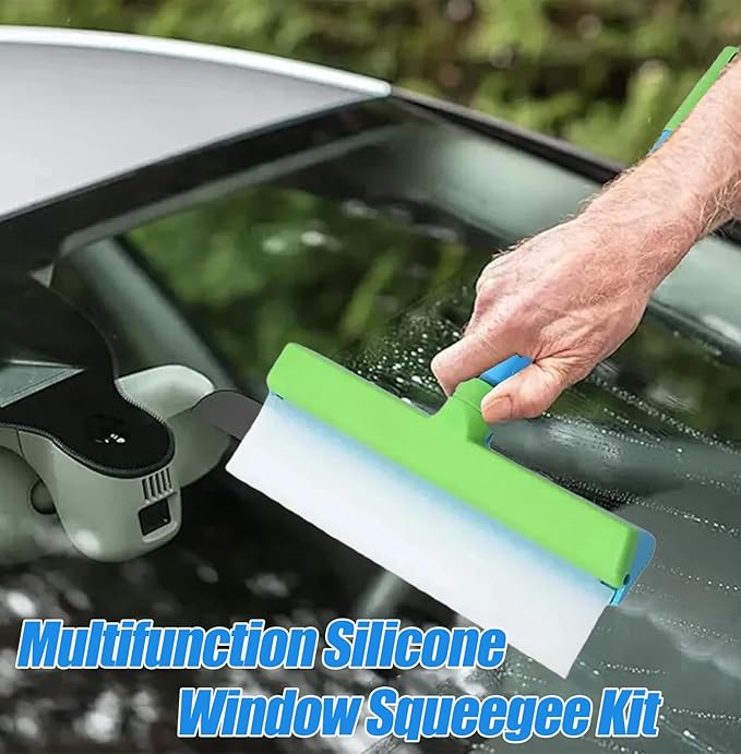 Recyclable Silicone Window Squeegee Kit, 3 in 1 Window Cleaning Scraper, Squeegee and Scrubber with Microfiber, Easy to Clean Without Streaks, for Windows, Walls, Car Windshields (1PCS)