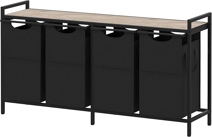 Heybly Laundry Hampers, 4 x 12.5 Gal Laundry Basket with Large Desktop Sorter for Laundry Room organization, Bathroom and Dorm Laundry Bags on Storage Shelf, Greige HLH004SG