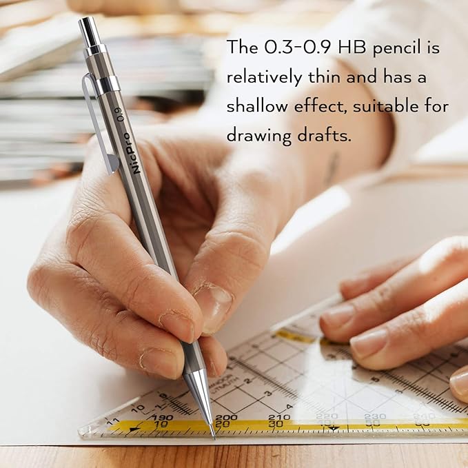 Nicpro 29PCS Metal Mechanical Pencil Set in Leather Case, 0.3 & 0.5 & 0.7 & 0.9 & 2mm Lead Pencil Holder, (6B 4B 2B HB 2H 4H) Lead Refills (Black & Colors), Erasers For Art Drafting Sketching Drawing