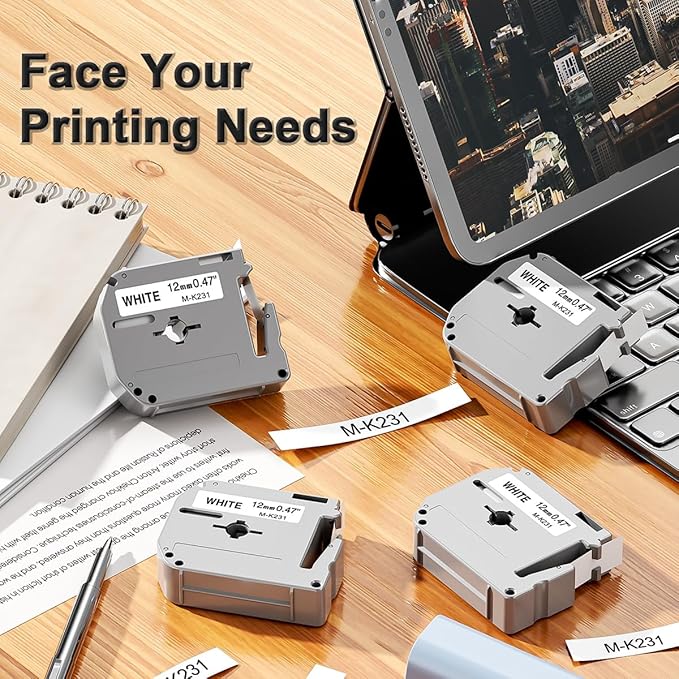 Labelife M-K231 Compatible Label Tape Replacement for Brother PTouch M Tape M231 MK231 M-231 M-K231S 12mm 0.47 Inch, for Brother PTouch PT-M95 PT-85 PT-75 PT-65 Label Makers, Black on White, 6 Pack