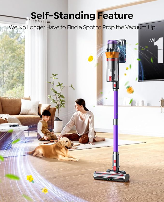 ozeeco Cordless Vacuum Cleaner, 600W/50KPA/65Mins Vacuum Cleaners for Home, Self-Standing Stick Vacuum with Wall Mount Charging and Auto Mode, Handheld Vacuum for Pet Hair/Carpet/Floor