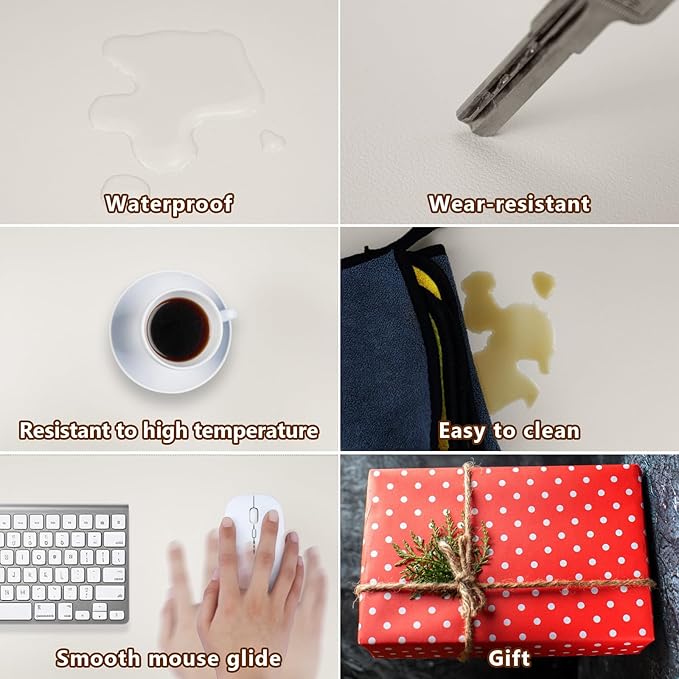 Beige Desk Mat, 47.2" x 17" PU Leather Large Mouse Pad, Non-Slip Office Desk Pad, Computer Desk Pads