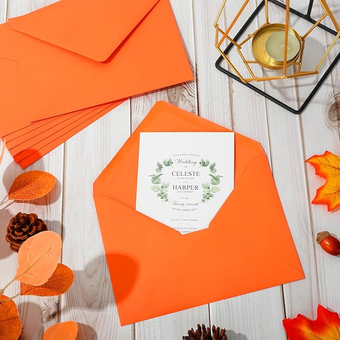 Whaline 50Pcs A7 Invitation Envelopes Set Burnt Orange Greeting Card Envelopes V-Flap Envelope Gift Card Sleeves for Fall Mailing Sending Card, 7.3x5.3 Inch