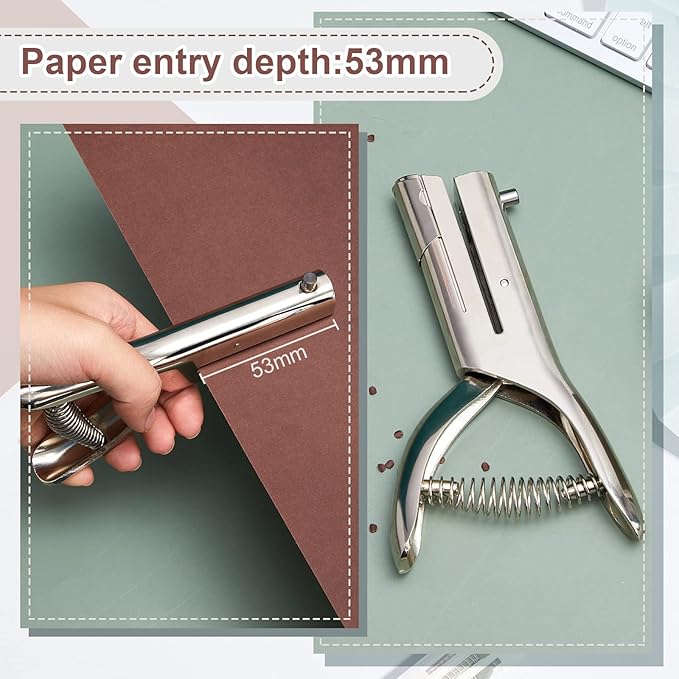 Heavy Duty Hole Punch Single One Hole Puncher Paper Hole Punch Long Reach Reduced Effort 2 Inch Deep Throat Hand Alloy Punch for ID PVC Cards 5 Inch Tall 25 Sheet Capacity(2 Pcs,1/4 Inch Hole)