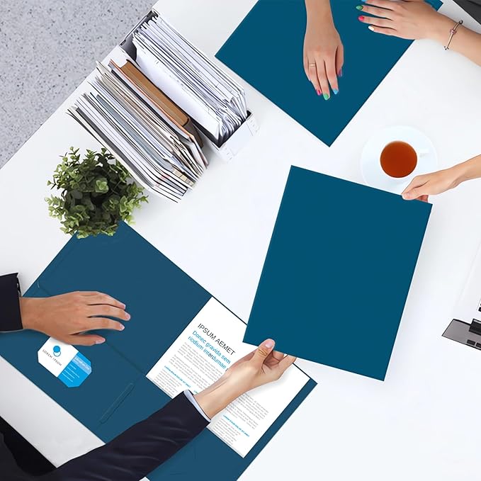 Two Pocket Folders, PANDRI 50 Pack 2 Pocket Folders, Letter Size Paper File Folder for School Office Home Business, DarkBlue