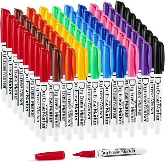 Volcanics Dry Erase Markers Low Odor Fine Whiteboard Markers Thin Box of 80, 10 Colors
