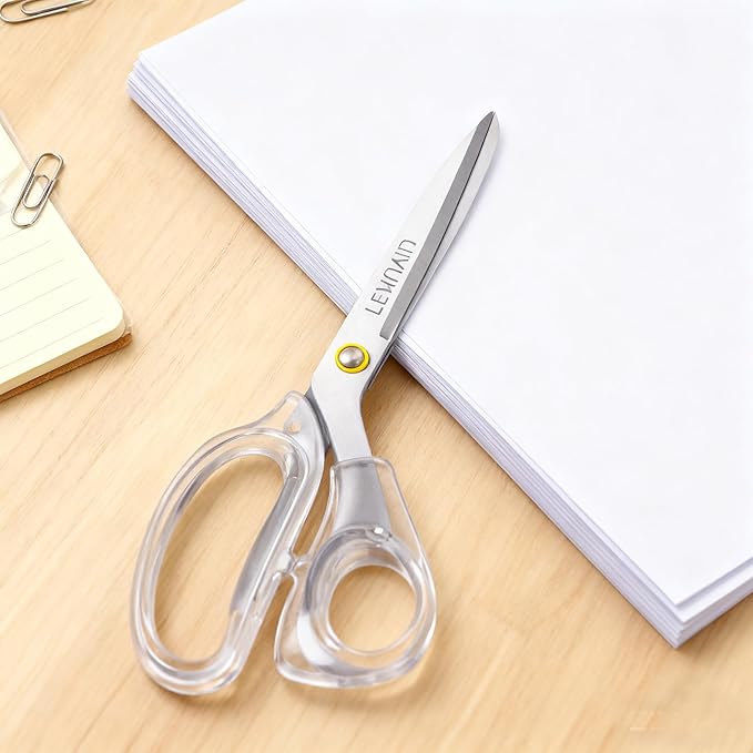 All-Purpose Fabric Scissors - 9 Inch All Purpose Scissors for Adults, Clear Handle, Ideal for Fabric Crafts, Tailor's Shears, Crafting & Office & kitchen/Silver ﻿