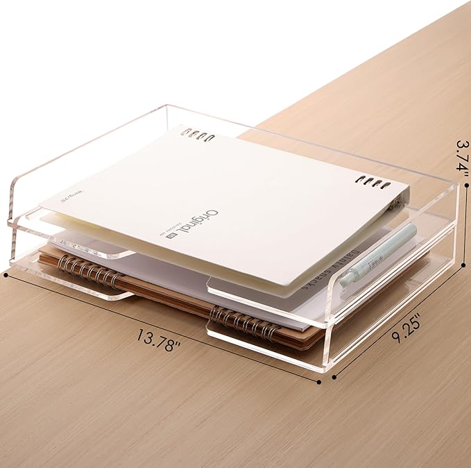 SANRUI Stackable Paper Tray,Acrylic File Organizer,Paper Tray Organizer for Desk,Clear Office Desk Organization for Office, Home or School，2 Tier