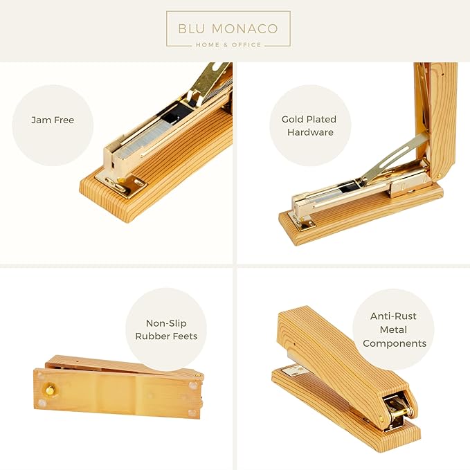 Blu Monaco Acrylic Wood Grain Stapler – Vintage Cute Stapler with Durable Metal Mechanism – Eco-Friendly Office Supply for Standard Staples – Stylish Accessory for Home, Desk, School, and Workspace