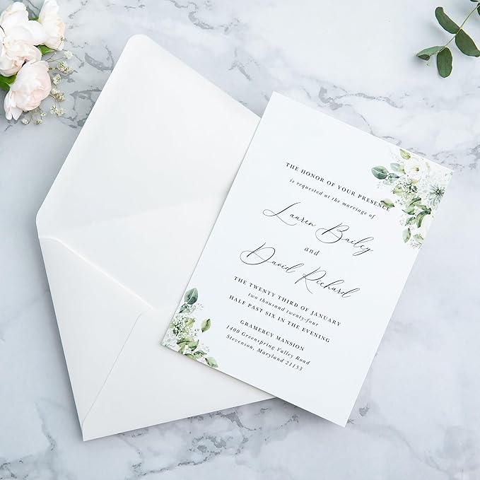 PONATIA 50PCS A7 Euro Flap Envelopes, 5.25 x 7.25'' Ivory Envelopes for Weddings Invitations, Photos, Postcards, Greeting Cards, Christmas Gift Cards, Acrylic Mailing (No Liner)