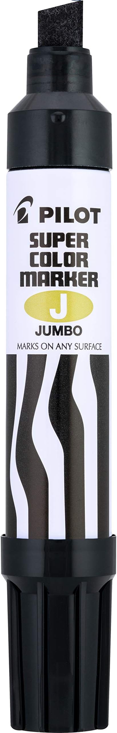PILOT Super Color Jumbo Refillable Permanent Markers, Black Ink, Extra-Wide Chisel Point, 12-Pack (43100)