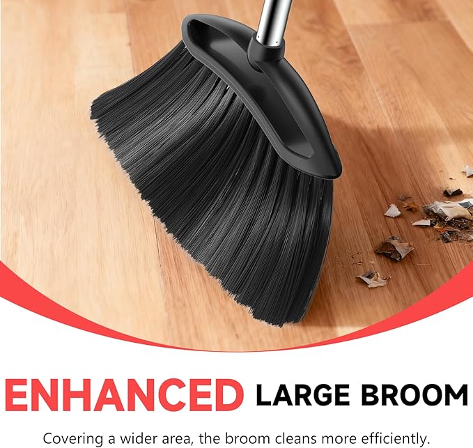 EZKEY Heavy Duty Broom, 54-inch Adjustable Long Handle Angle Brooms Large Brooms for Sweeping Indoor and Outdoor Commercial Broom for Home Kitchen Patio Garage Porch Courtyard Classroom, Black